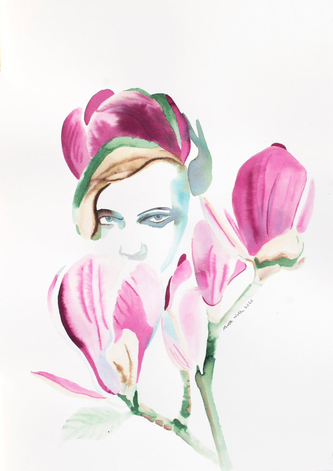 Magnolia Girl - Signeret kunsttryk af Mette Wille (A3)